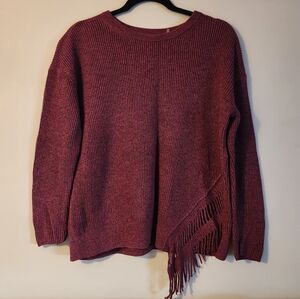 Nic + Zoe Burgundy Fringe Detail Sweater